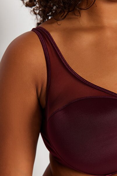 Trendyol Curve Podprsenka s bordovou sieťovinou s podrobnou veľkosťou