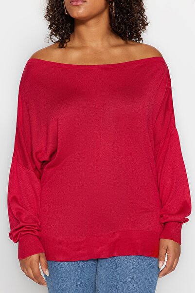 Trendyol Curve Fuchsiafarbener Strickpullover mit U-Boot-Ausschnitt TBBAW24AN00041