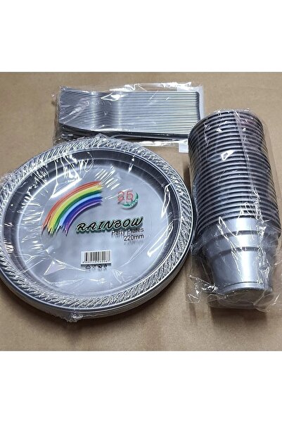 aşkın concept Gümüş Renk 25 Li Plastik Bardak tabak