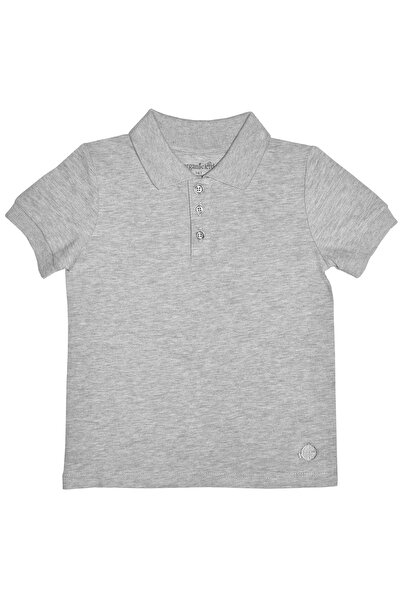 OrganicKid Polo Yaka Basic Gri Melanj Kısa Kollu Çocuk T-shirt