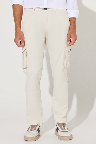 AC&Co / Altınyıldız Classics Men's Beige Slim Fit Slim Fit Cargo Pocket Cotton Flexible Trousers