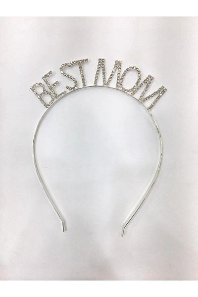 DOLUNAYSTORY Γυναικεία Κρυστάλλινη Πέτρα Best Mom Crown Hair Band, Ασημί Χρώμα Best Mom Crown 16x17 cm