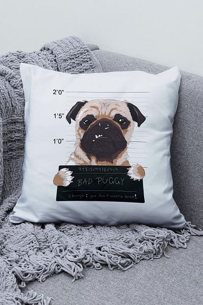 Moud's Double Sided Printed Bad Puggy Dog Pattern Suede Throw Pillow Cover - PL773