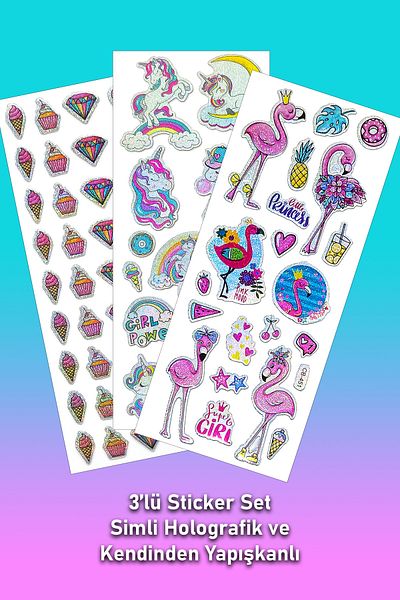 BearPear Σετ αυτοκόλλητων για κορίτσια Glitter Holographic 3 τεμαχίων
