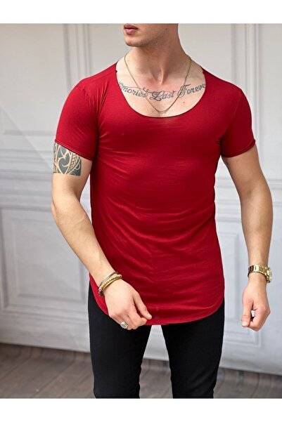 THE ONE Ανδρικό μπλουζάκι με ανοιχτό γιακά, οβάλ κοπής, βασικό μπλουζάκι