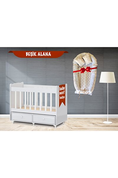 temosan mobilya Anne Yanı, Çekmeceli, Dıştan Sallanır Beşik Pembe Babynest He...