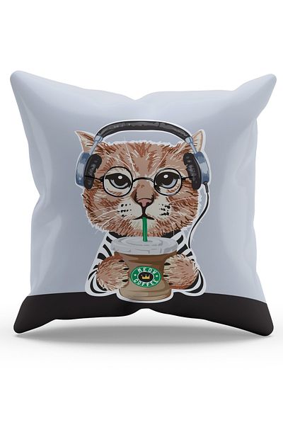 Moud's Double Sided Printed Cat Pattern Suede Throw Pillow Cover with Headphones - PL785
