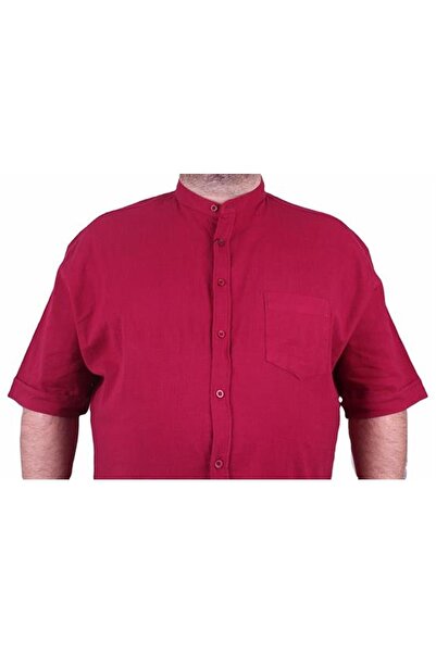 Starbattal Ανδρικό κοντομάνικο λινό Lycra Judge πουκάμισο με τσέπες 11303 MAROON