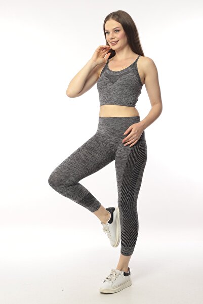 FORE SPORT WOMEN'S GREEN MELANGE SEAMLESS FINISHING THIN STRAP BRA TOP AND BO...