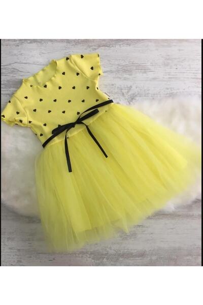 neocotton Rochie din tul galben cu imprimeu inimă pentru fete de 2-7 ani (pen...