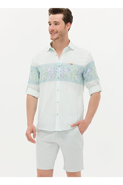 U.S. Polo Assn. U.S. Polo Assn. Comfort Fit Düğmeli Yaka Yeşil Erkek Gömlek M...
