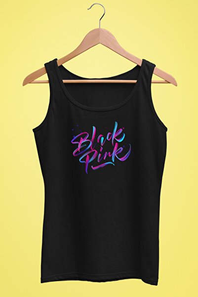 Raf Coll Tricou cu bretele de damă negru roz imprimat digital 100% bumbac