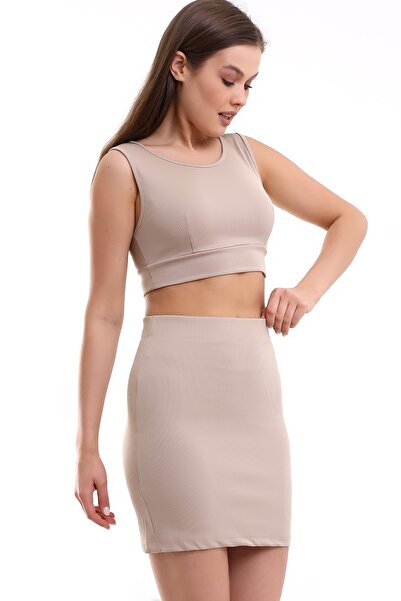 Winmoda34 Γυναικεία Φούστα-Κροπ Σετ 2 ΤΕΜΑΧΙΩΝ Κοτλέ ύφασμα Full Lycra