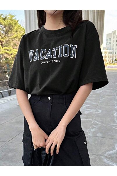 AFROGİYİM Ženski odmor Štampano Oversize kroj Pamučni džersej T-shirt