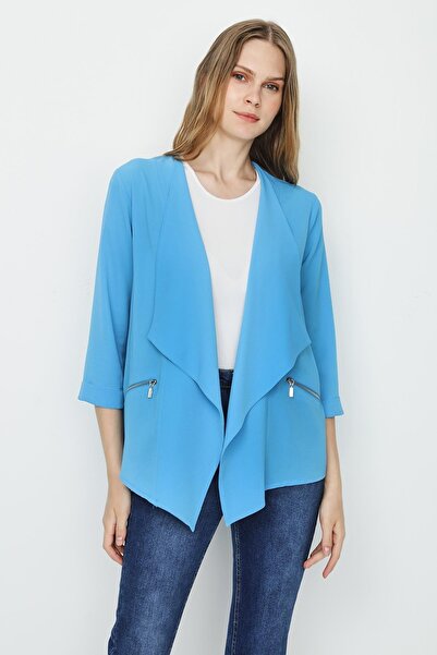 Select Moda Jachetă subțire cu croială asimetrică albastră pentru femei