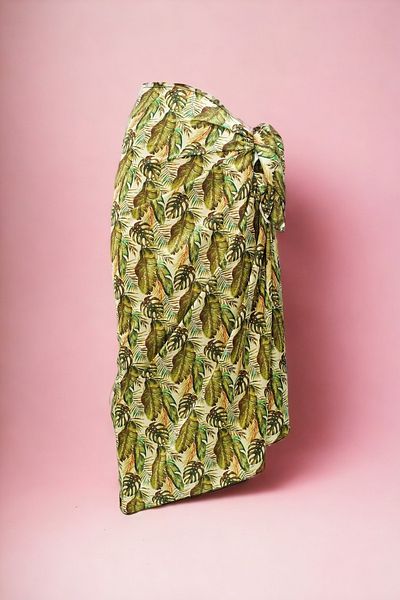 pistore Green Monstera Patterned Long Pareo Satin Women's Beach Dress New Season
