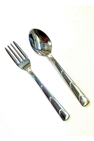 Yetkin Stainless Steel Dessert Spoon Fork 2 Mm (6 Pieces of Spoons-6 Pieces of Fork)