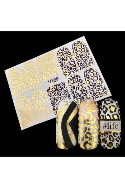 ECLAT ALTIN (GOLD) YALDIZLI TIRNAK STİCKERI SLIDER (SU TRANSFER) LEOPAR