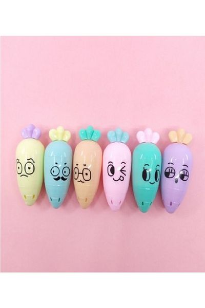YEŞİLDESİGN Transparent Wallet Mini Carrot Set of 6 Highlighters