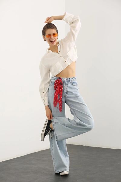 ByCukurovaFrango بنطلون جينز Ela 90's Blue Snow Wash Lycra فائق الخصر وفضفاض ...