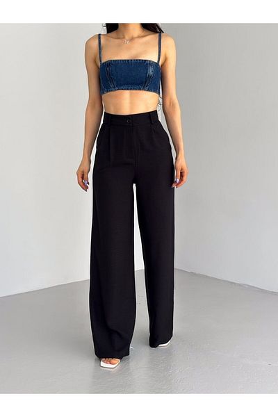 Winmoda34 Pantaloni de damă din stofă de in Palazzo