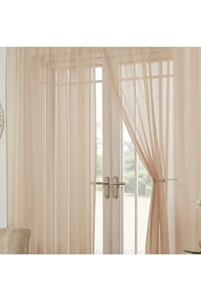 Ran Perde Pilesiz Büzdürmeli Ekstrafor Bej Tül Perde -Kurşunlu