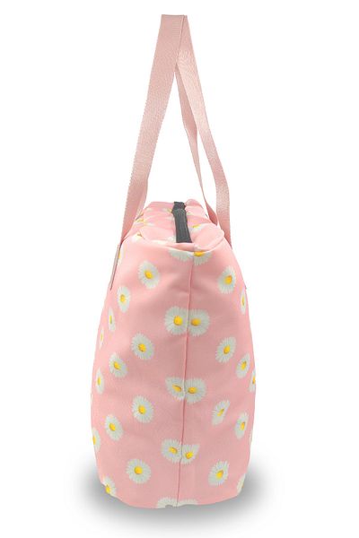 Rupva Unisex Women's 2-Pocket Printed Flower Patterned Daily Zippered Shoulder Handle Beach Bag Powder Pink