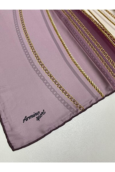 Armine Sport twill (tivil) Nostalji Zincir Desen Eşarp Pembe Krem Gold