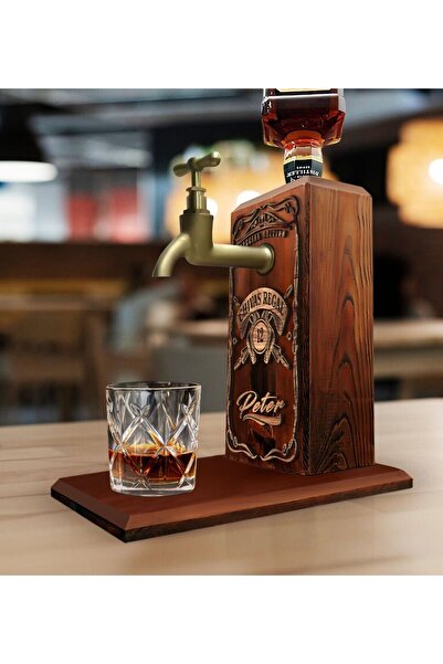 Bk Gift Kişiye Özel Kabartma İsim Tasarımlı Musluklu Ahşap İçki Standı-10