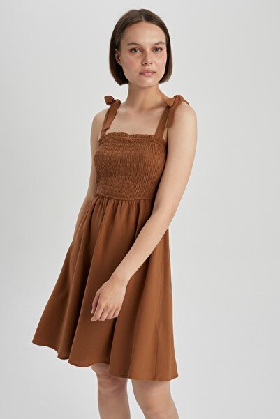 DeFacto Strappy Linen Strappy Mini Dress A7869ax23sm