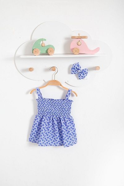 Bubito Summer Baby Dress with Rows of Flowers and Bandana-Purple
