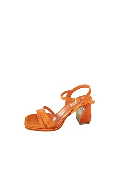 Park Moda pm4538 turuncu saten abiye ayakkabı kalın topuk