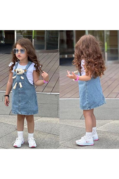 Bubito Set de 2 rochie Slopet denim pentru fetiță cu imagine de jucărie - turcoaz