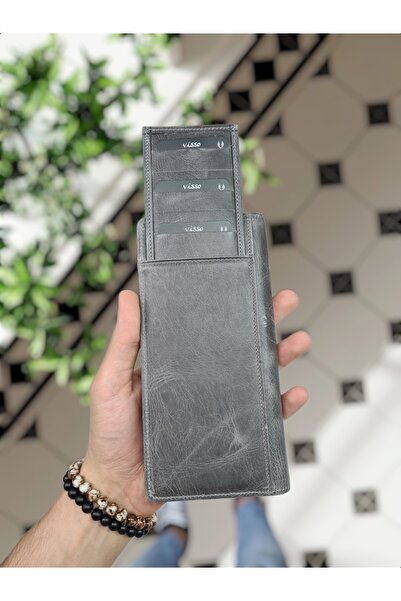 Visso leather Visso 901 Hakiki Deri El Çantası Telefon Bölmeli Fermuarlı Tak Çıkar Kartlık Özellikli Cüzdan