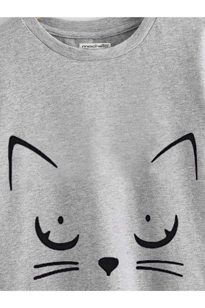 Machetta Kids Grey Cat Meow Printed Oversize Unisex Παιδικό T-shirt