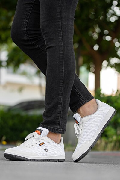 BOUIS Men's White Casual Lace-Up Mesh Anti-Sweat Flexible Sneaker Lifestyle Classic Sports Shoes