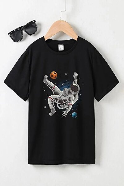 Machetta Детска тениска с голям размер с кръгло деколте и космически щампи „А...