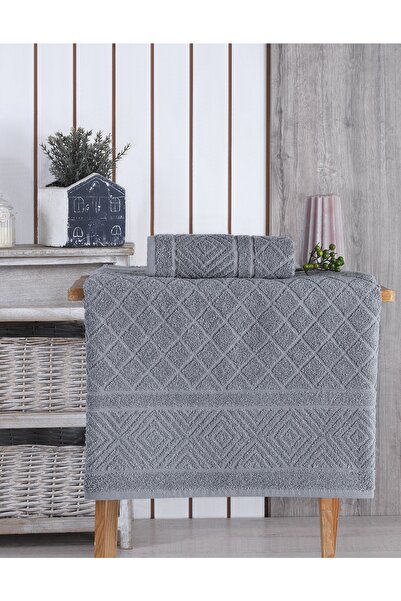 Louis Marie Reyna 2'li Banyo Havlu Seti | %100 Pamuk | Gri