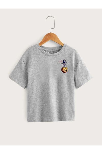 Machetta Dětské Unisex šedé Dětské tričko s potiskem Galaxy Planet Oversize Crew Neck
