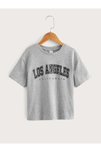 Machetta Filled Los Angeles Printed Gray Melange Oversize Children's T-shirt