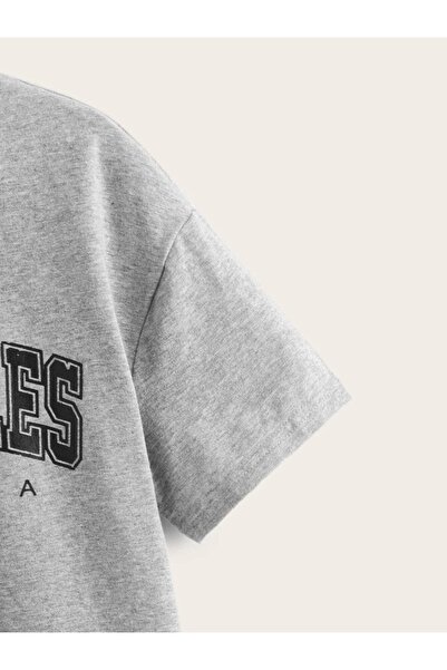 Machetta Filled Los Angeles Printed Gray Melange Oversize Children's T-shirt