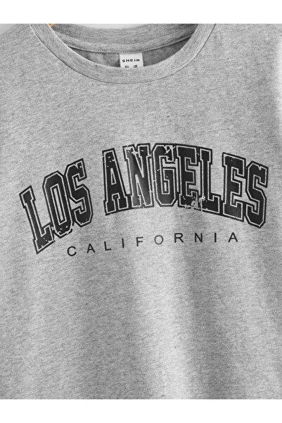 Machetta Filled Los Angeles Printed Gray Melange Oversize Children's T-shirt