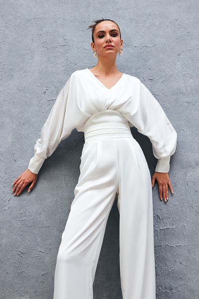 Sateen Bluză din satin cu mâneci largi - ECRU