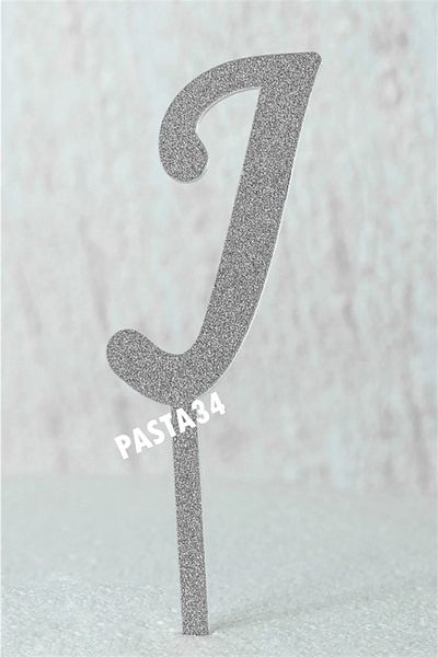 Pasta34 Ασημί γράμμα πλεξιγκλάς που δεν χυθεί 5 εκ. Ασημί J