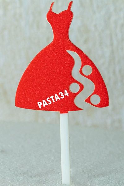 Pasta34 Στολίδι Τούρτας από Ασημί Πλεξιγκλάς Κόκκινο Νυφικό