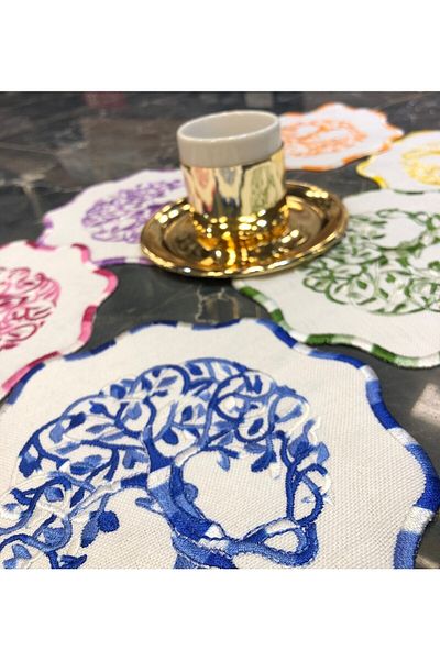 Teksev Șervețel de prezentare pentru cocktail, cafea, multicolor, 6 bucăți, broderie cu glazură de lucru Maras, bol de prezentare brodat cu gardenie