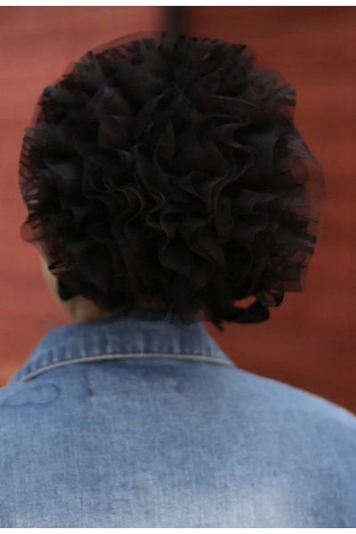 moddetta 3 Pieces Bun Detailed Frilly Black Bonnet