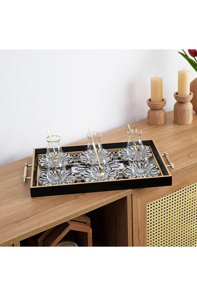 Glore Destina Siyah 6 Kişilik 19 Parça Tepsili Çay Takımı