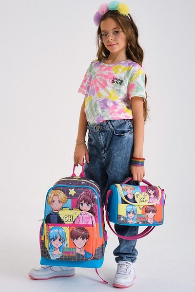 Coral High Set de 3 genți de școală pentru copii, gri, albastru, roz, cu model anime SET0123737