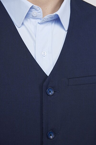 Tudors Ανδρικό μπλε ναυτικό γιλέκο με διπλή τσέπη με λεπτή εφαρμογή